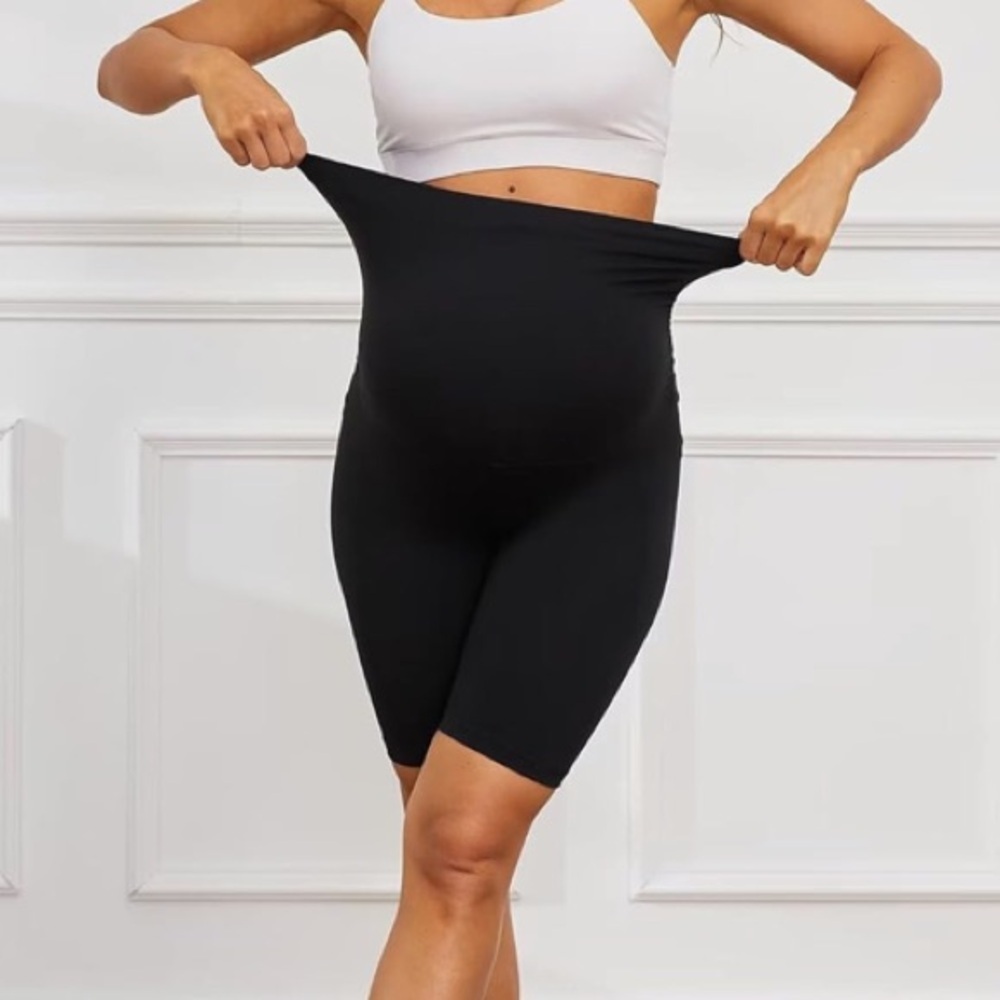 NWT Black Maternity Bike Shorts Over Belly - Picture 5 of 6